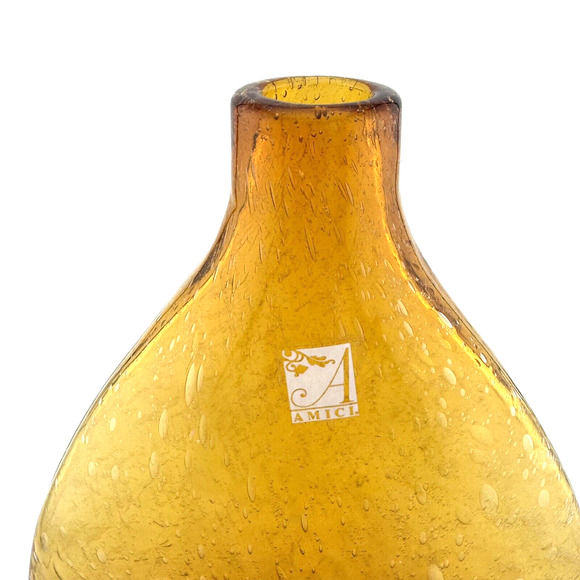 Vintage AMICI 20th Century Bubble Glass Bell-Shaped VASE Bottle 5”+ ~ Amber/Gold - Picture 2 of 8